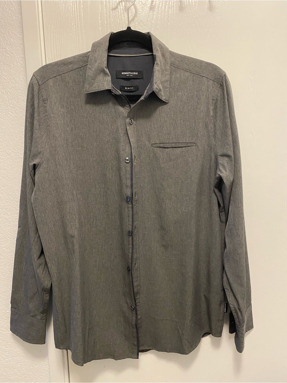 Kenneth Cole Men's Heather Gray Slim-Fit Button Shirt